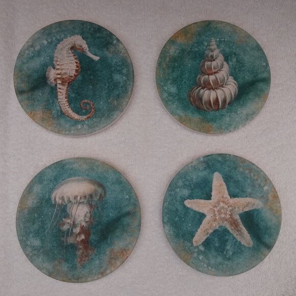 CoasterStone Set of 4 Drink Coasters Absorbent Seahorse Shell Beach Ocean Sea - Picture 5 of 11
